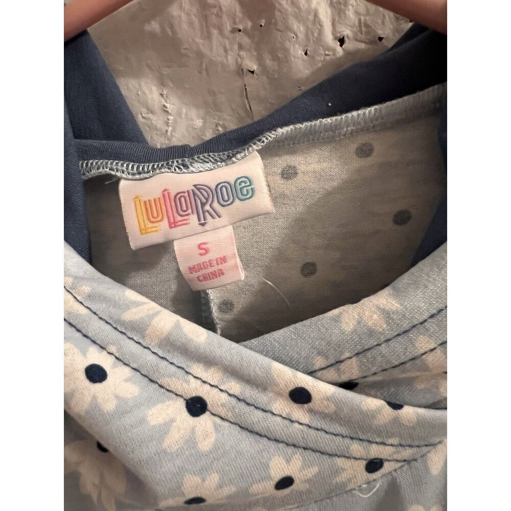 Lularoe Amber Blue Daisy Block Print Hooded Shirt S NWT - Picture 2 of 4
